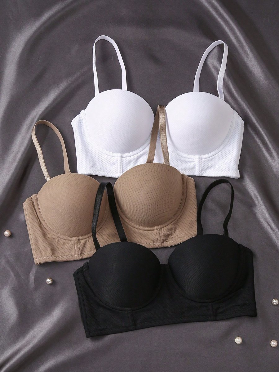 3pcs Set Valentine's Day Romantic Sexy Strapless Tube Tops With Non-Slip Design, Includes Regular Strap As Gift - Image 2