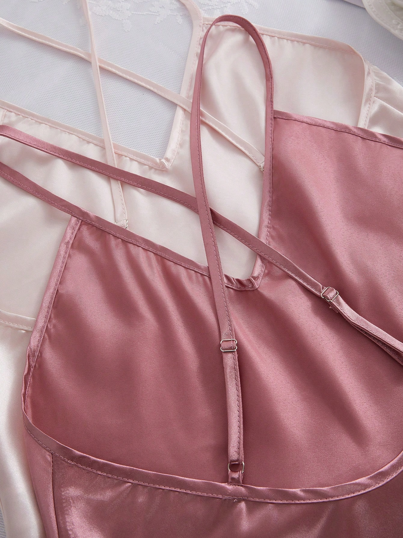 2 Sets Of Solid Color Silk-Like Camisole And Shorts Pajama Set - Image 10