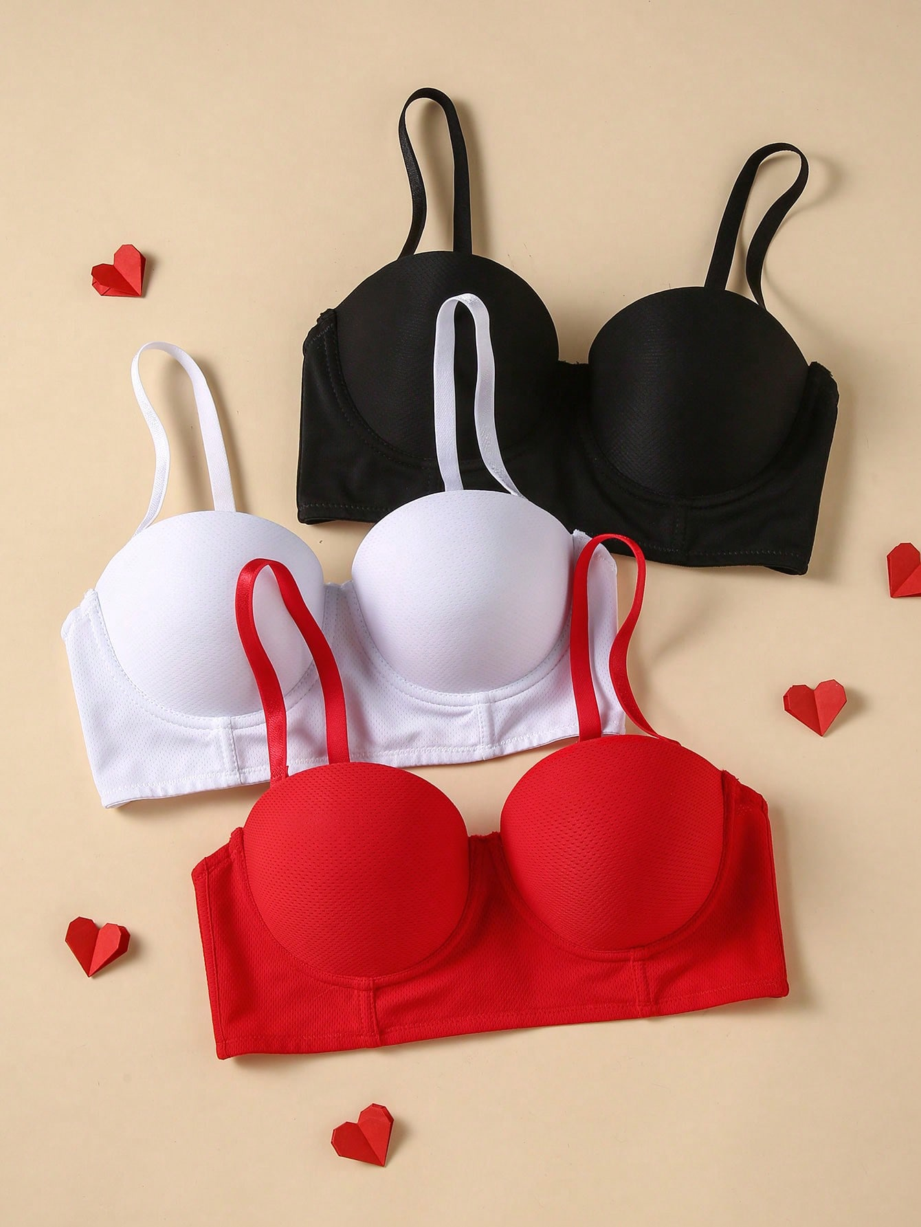 3pcs Set Valentine's Day Romantic Sexy Strapless Tube Tops With Non-Slip Design, Includes Regular Strap As Gift