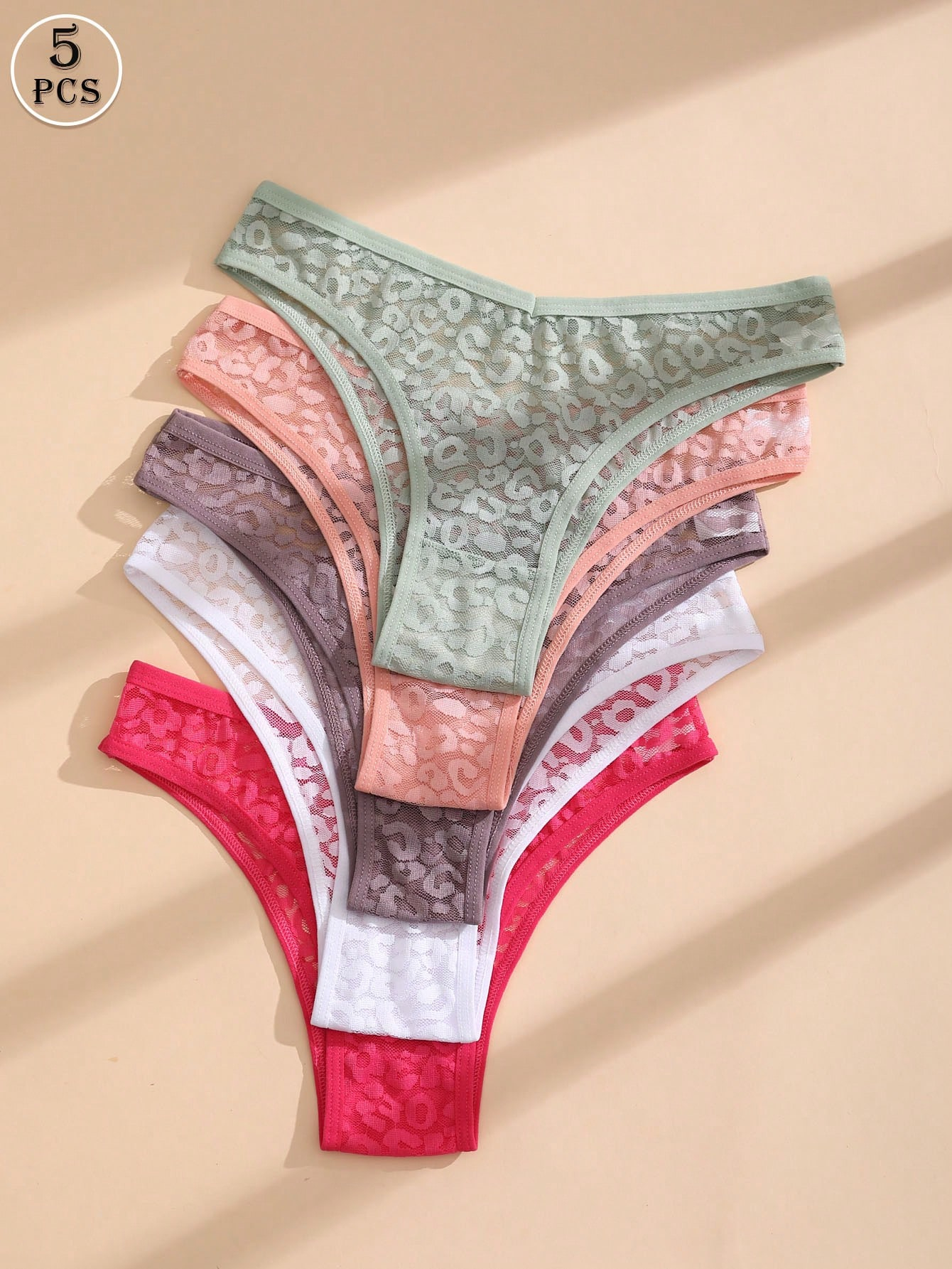 5 PCS Sexy Women's Bikini Panties Lace V Waist Briefs Solid Color Seamless Lingerie Comfortable And Breathable Underwear