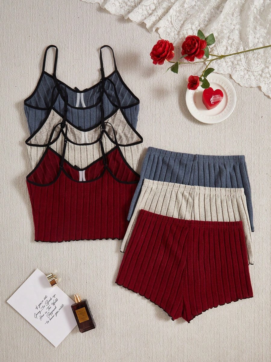 3pcs Women Casual Bow Decor Camisole & Shorts Home Wear Set - Image 7
