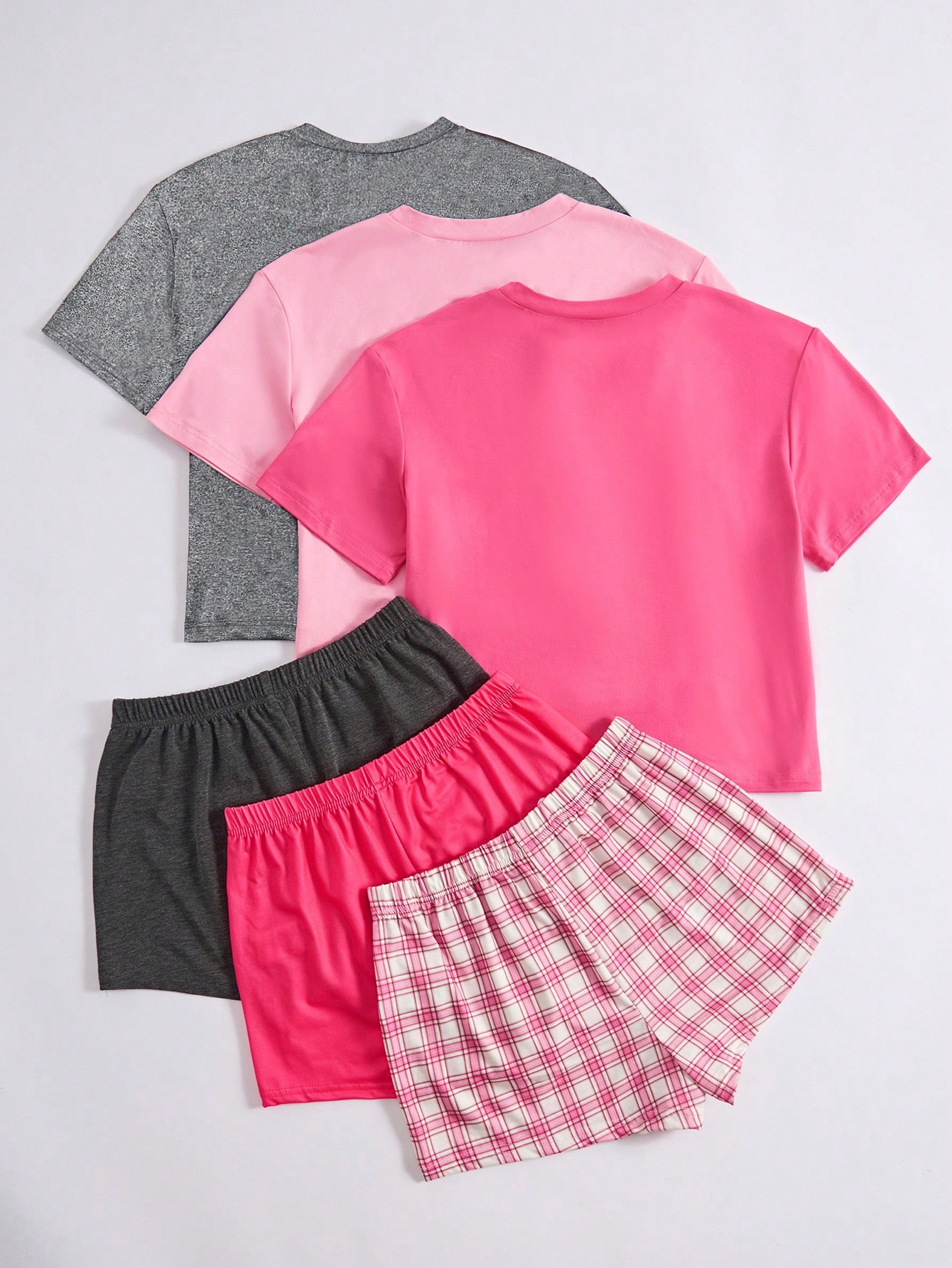Women's Loungewear Set, Round Neck Letter Print Short Sleeve Top And Drawstring Plaid Shorts - Image 4