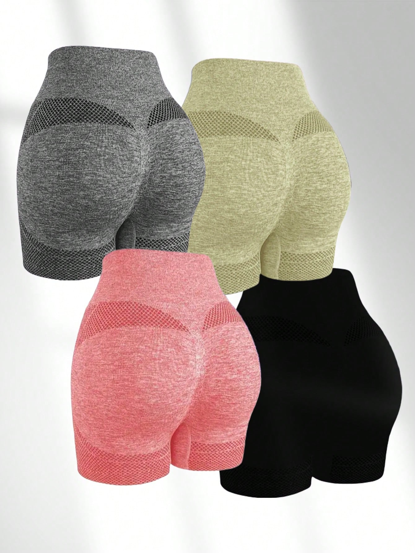 Women 4pcs Peach Butt Lifting High Waisted Yoga Sports Leggings Tummy Control Workout Shorts - Image 7