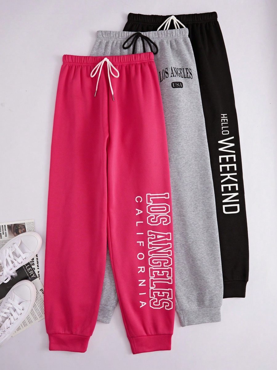 3pcs Letter Graphic Drawstring Waist Lounge Pants
