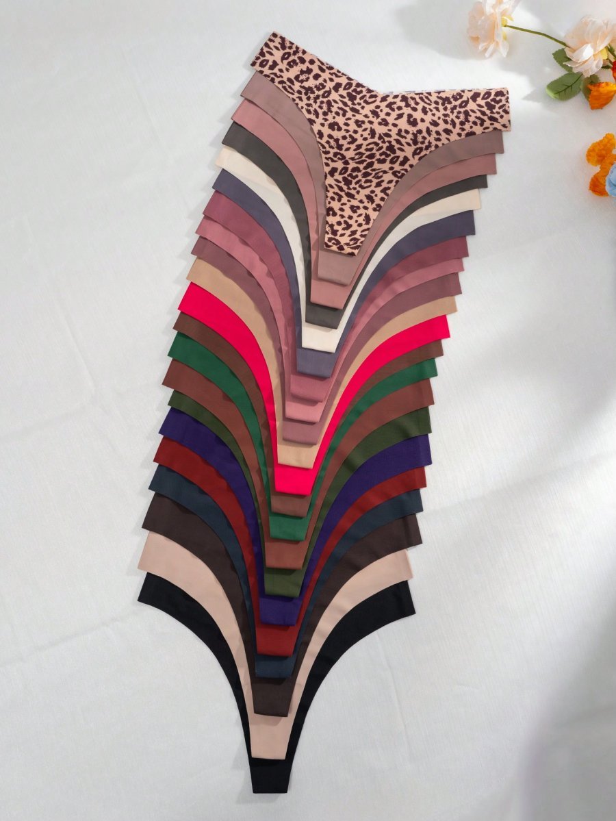 21pcs Leopard Print And Solid Color Sexy Thongs