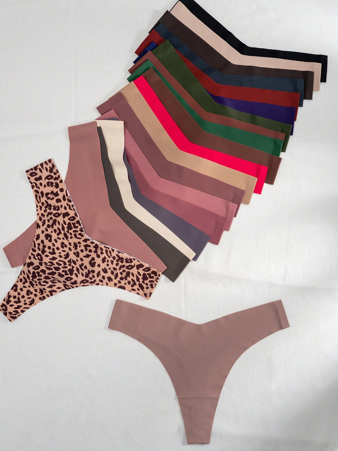 21pcs Leopard Print And Solid Color Sexy Thongs - Image 4