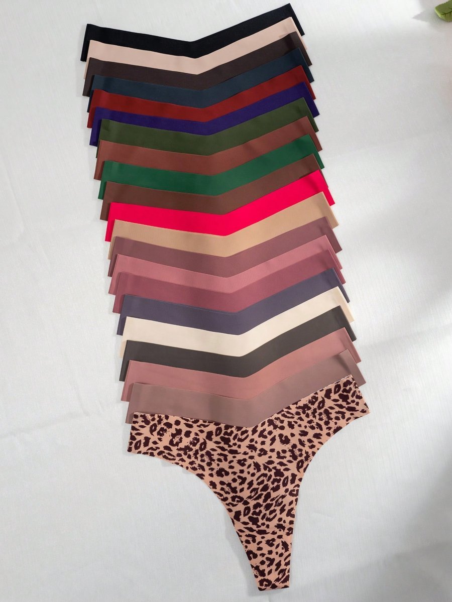 21pcs Leopard Print And Solid Color Sexy Thongs - Image 5