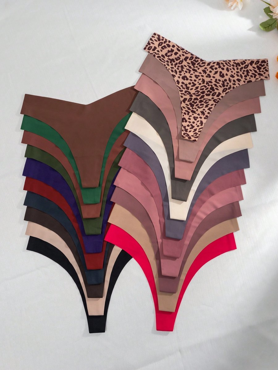 21pcs Leopard Print And Solid Color Sexy Thongs - Image 6