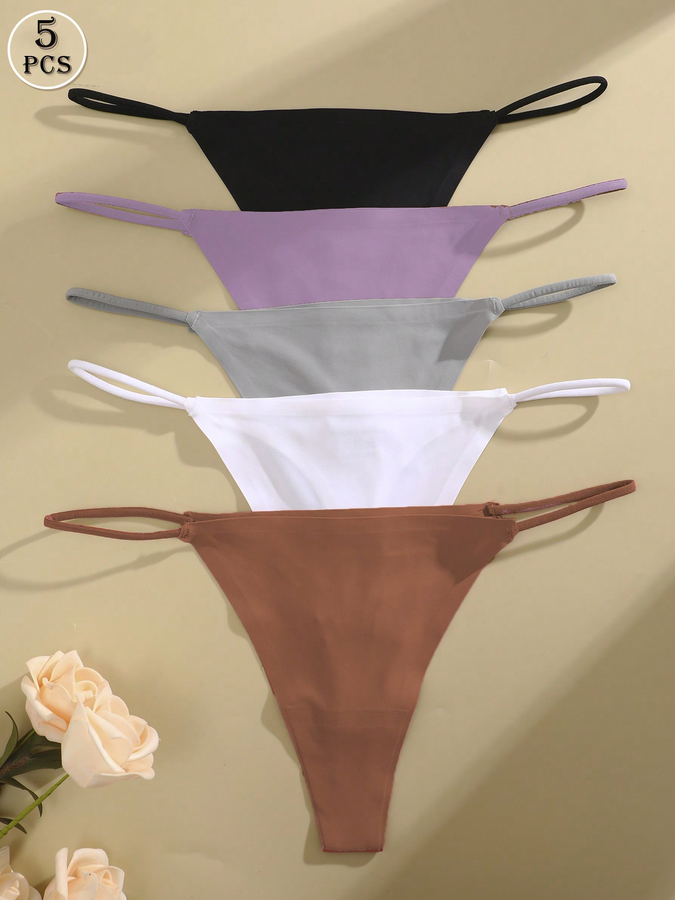 FINETOO 5pcs Women's Sexy Simple Seamless Thongs - Image 3