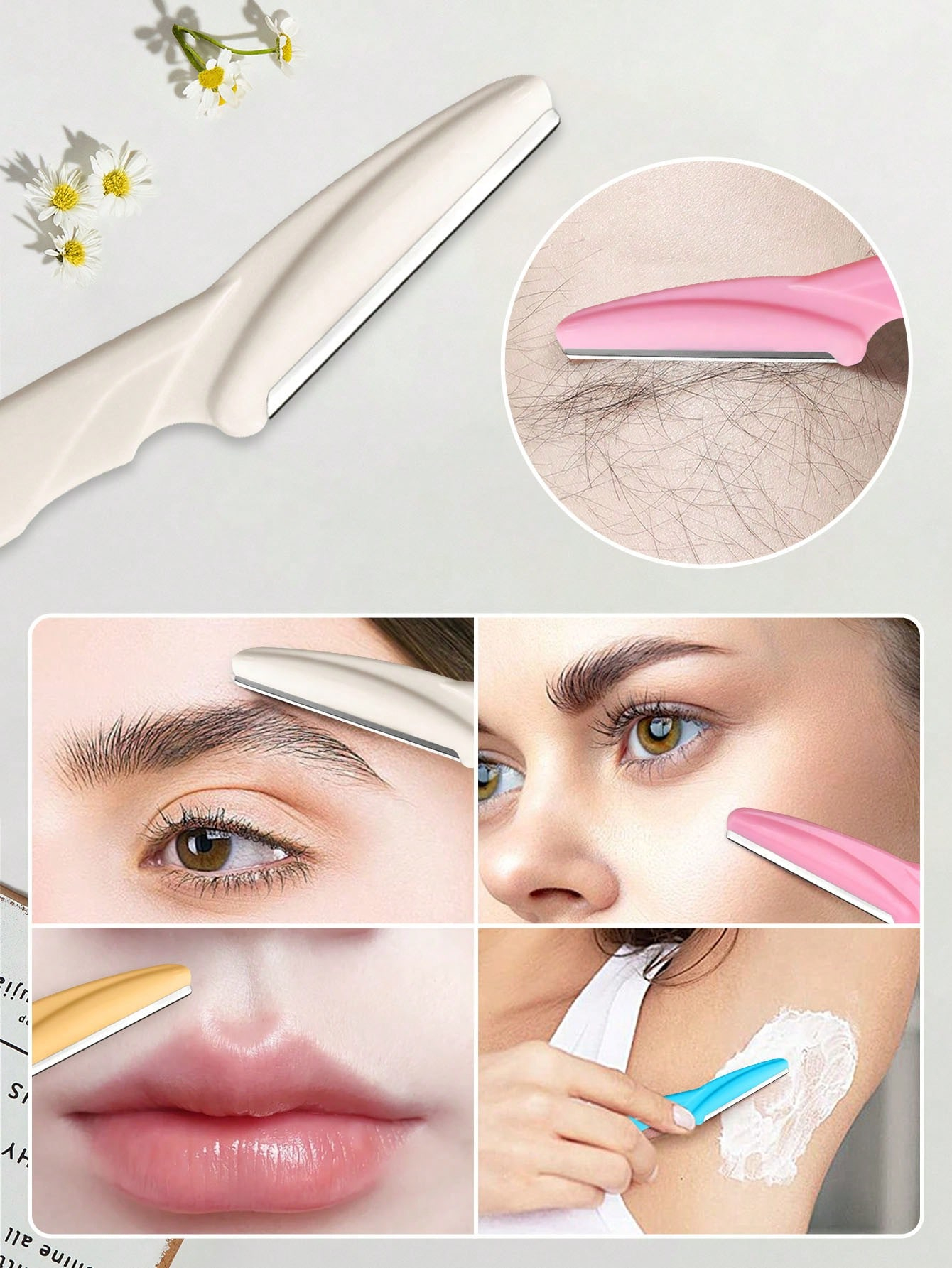 70/24/12/6pcs Set Multicolor Grooming Eyebrow Razor & Shaver Set, Safety Eyebrow Trimmer & Shaver, Exfoliating Dermaplaning Tool, Body Hair Removal Trimmer And Face & Eyebrow Razor Set Long Handle Safety Blade With Precision Cover Women Eyebrow Shaping Tools Suitable For Or Travel Use Multi-Function Eyebrow Trimmer, Sharp Stainless Steel Eyebrow Tools With Safety Cover, For Eyebrow, Lip, Leg Hair & Gentle Effective Removal - Image 2