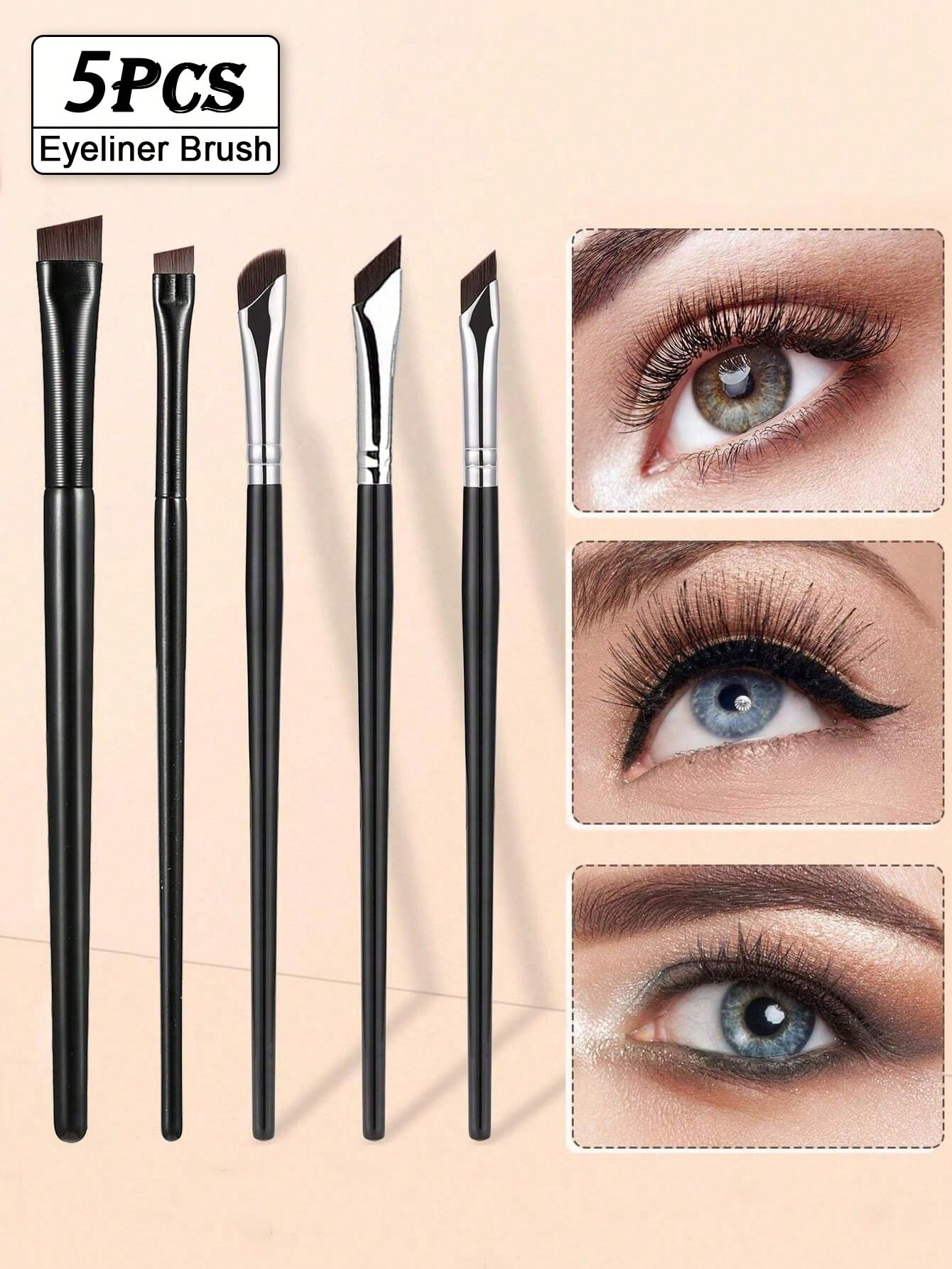 5pcs Precision Eye Makeup Brushes Including Scythe Shaped Eyeliner Brush, Angled Eyeliner Brush, And Eyebrow Brush Professional Eyeliner Brush, Long Handle Reversible Cosmetic Brush Makeup Tools For Sensitive, Delicate, Dry Skin For Easy And Beautiful Eye Makeup - Image 2