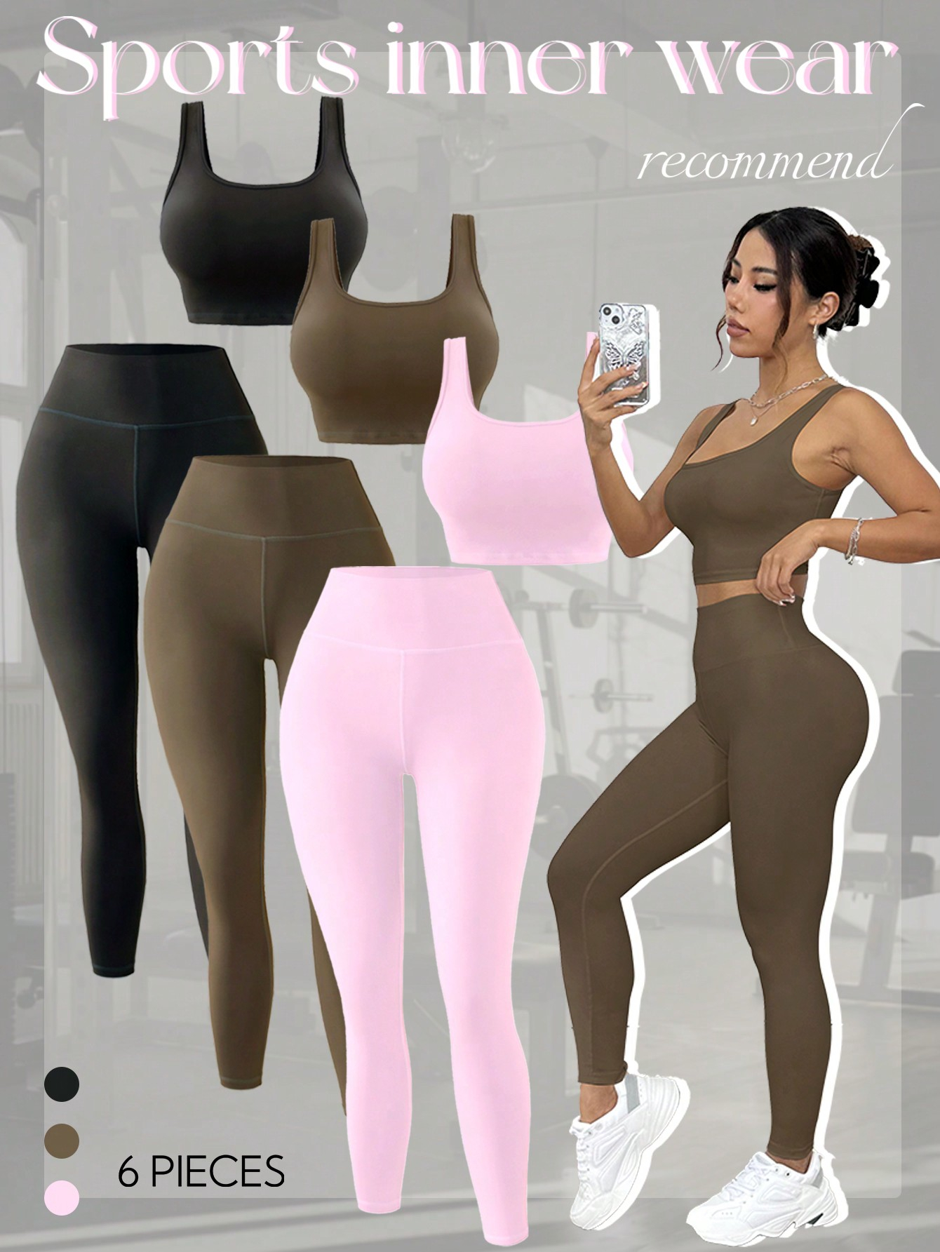SHABREYA Sport Studio Women's 6-Piece Yoga Outfit, Including Form-Fitting Scoop Neck Tank Top, High Waisted Leggings, Sexy Butt-Lifting Essential Activewear Sports Set For Workout, Running, Gym Workout Women Set - Image 2