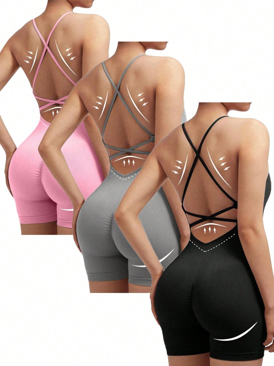 SHABREYA Sport Studio Seamless High Elasticity Criss-Cross Back Sports Romper