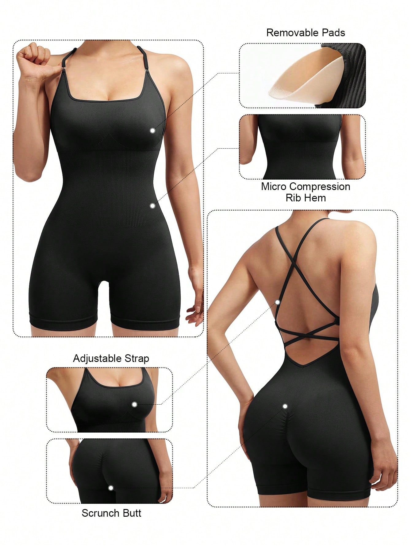 SHABREYA Sport Studio Seamless High Elasticity Criss-Cross Back Sports Romper - Image 5