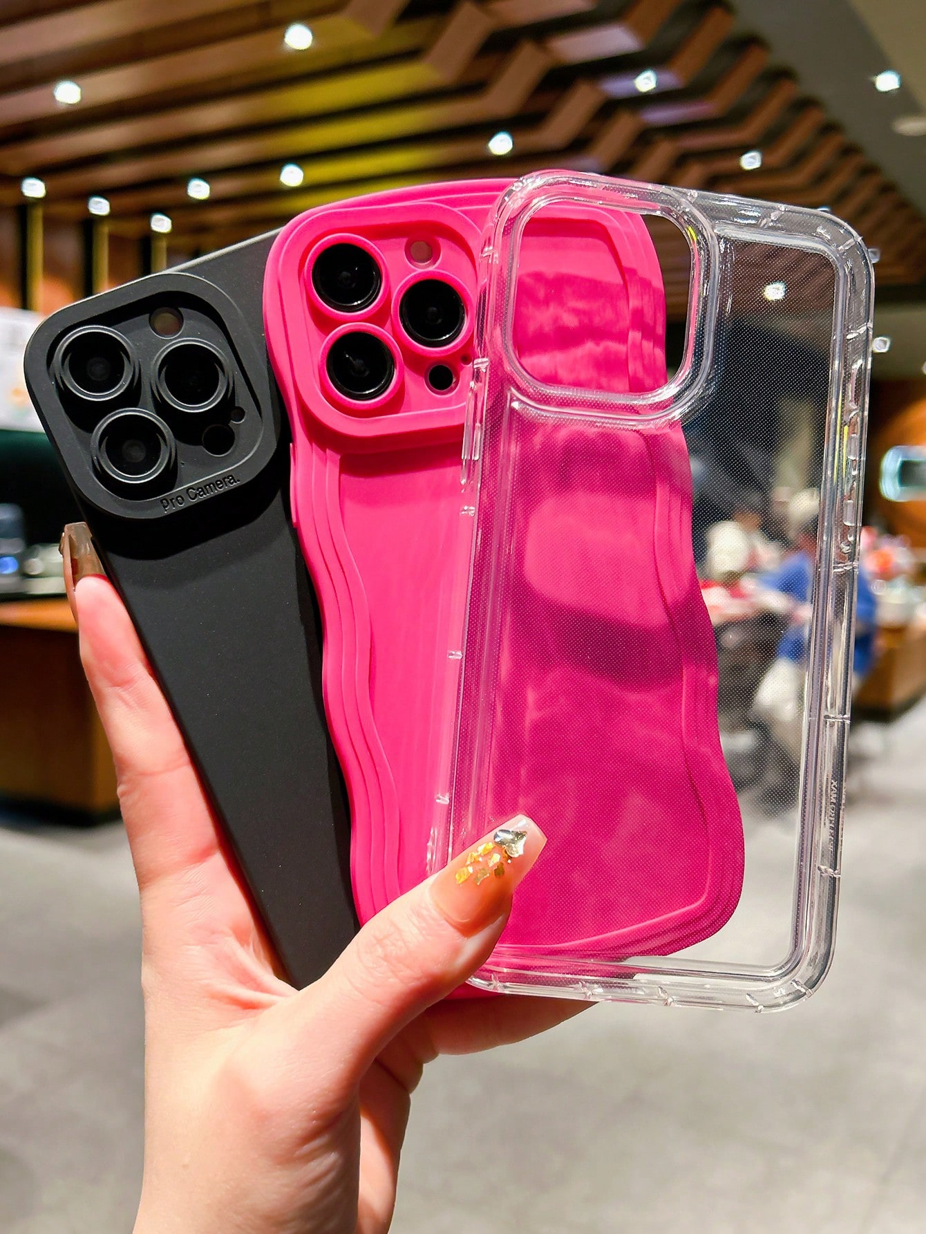 Apple 3pcs/Set Black Pupil & Wavy Shell, Water Wave Transparent Shock-Resistant TPU Phone Case Covers Compatible With Iphone 11/13/14/12/15 Unisex - Image 2