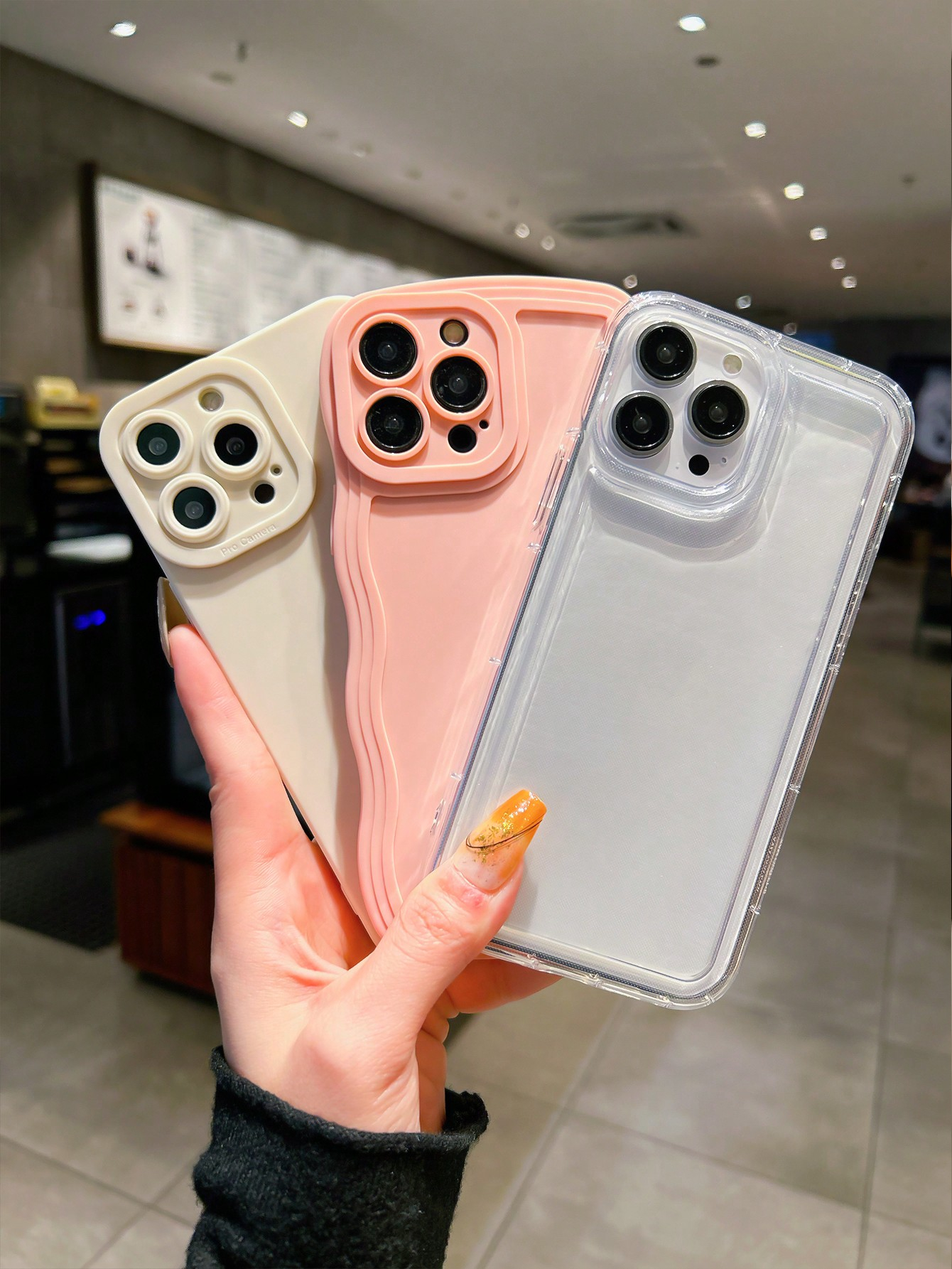 Apple 3pcs/Set Black Pupil & Wavy Shell, Water Wave Transparent Shock-Resistant TPU Phone Case Covers Compatible With Iphone 11/13/14/12/15 Unisex - Image 3