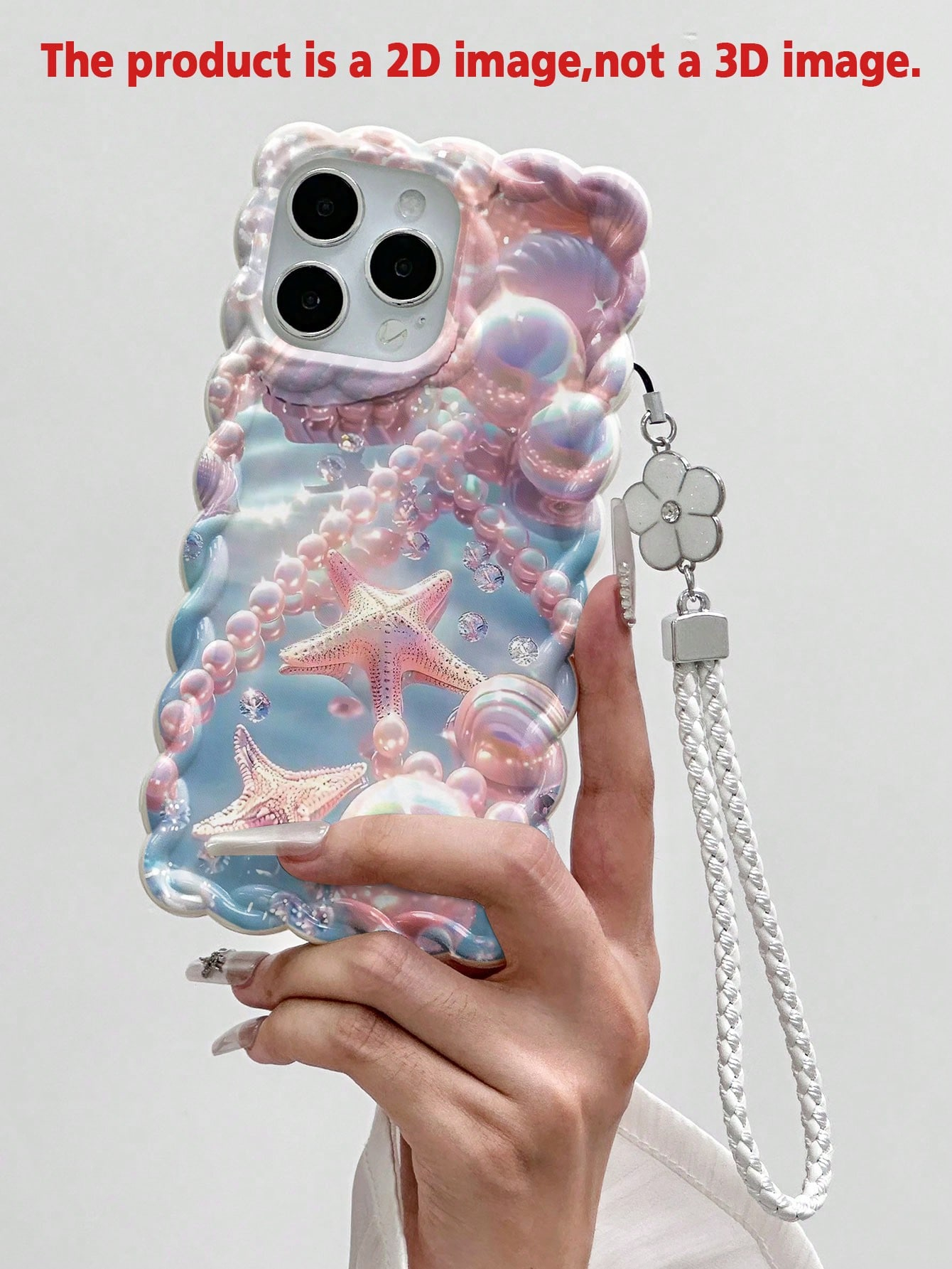 Beach Phone Charm Starfish Shell Faux Pearl With Oil Painting And Additional Chain - Image 2