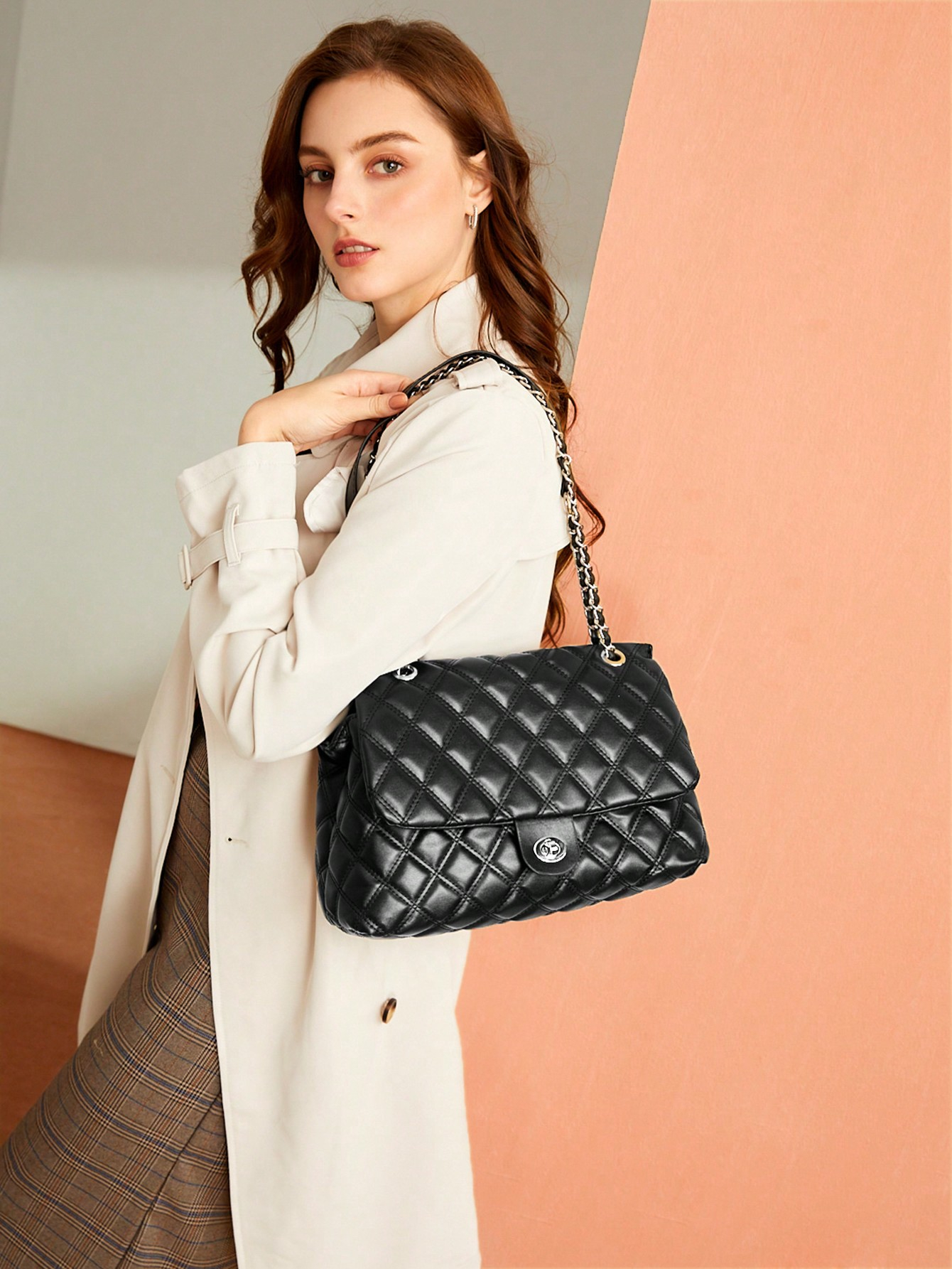 SHABREYA BIZwear Large Capacity Rhombic Pattern Crossbody Bag With Chain Strap - Image 12