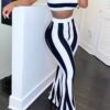 SHABREYA Raffinéa Women Striped Summer Casual Color Block Sleeveless Crop Top And Bell Bottoms Two-Piece Set