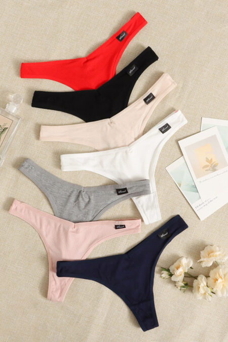 Shein Underwear&Sleepwear Basics 7packs Letter Patch Detail No Show Sexy Thongs