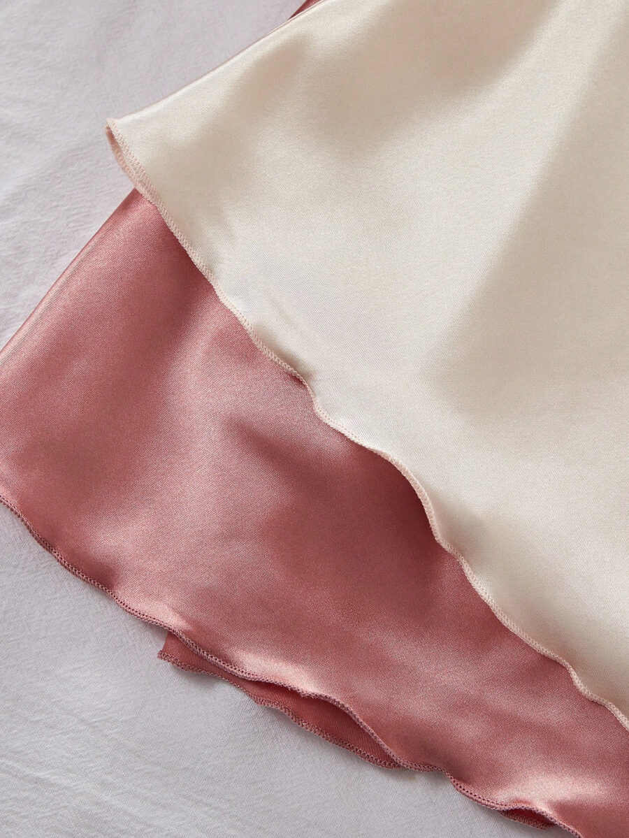 Women's Spaghetti Strap Backless Gentle Sweet Solid Color Cross-Strap Satin Nightdress Two-Color - Image 12