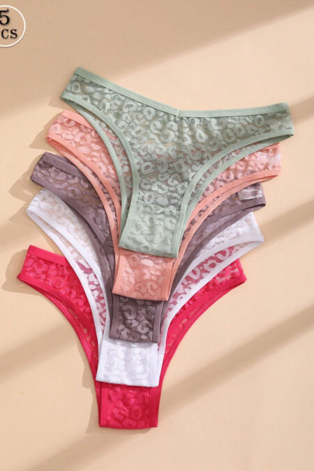 5 PCS Sexy Women's Bikini Panties Lace V Waist Briefs Solid Color Seamless Lingerie Comfortable And Breathable Underwear