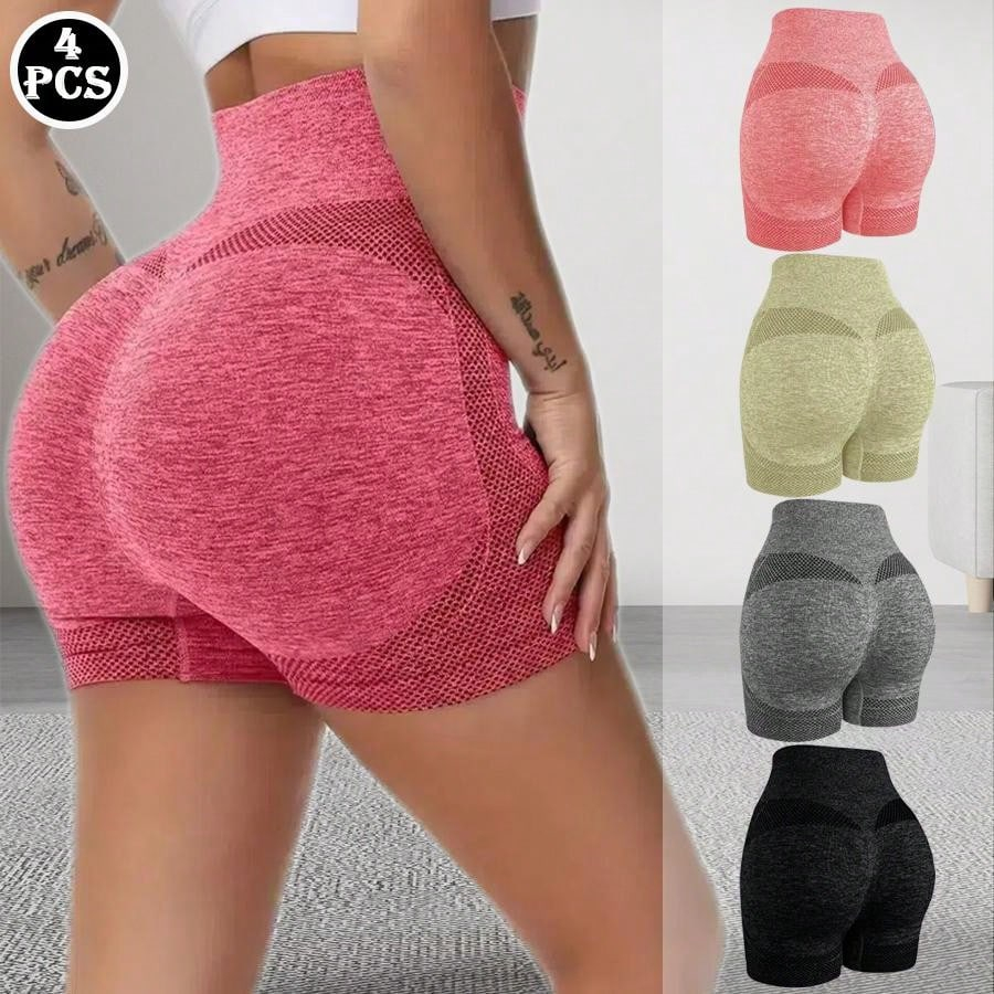 Women 4pcs Peach Butt Lifting High Waisted Yoga Sports Leggings Tummy Control Workout Shorts - Image 8