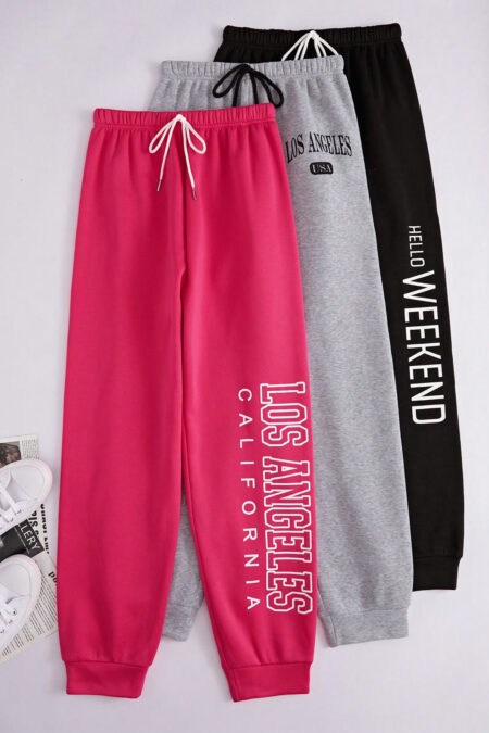 3pcs Letter Graphic Drawstring Waist Lounge Pants