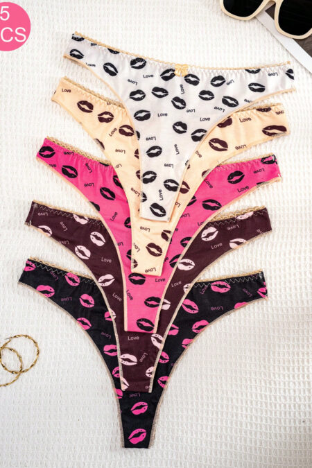 5pcs/Pack Women Solid Color Lip & Bow Pattern Comfort Thongs