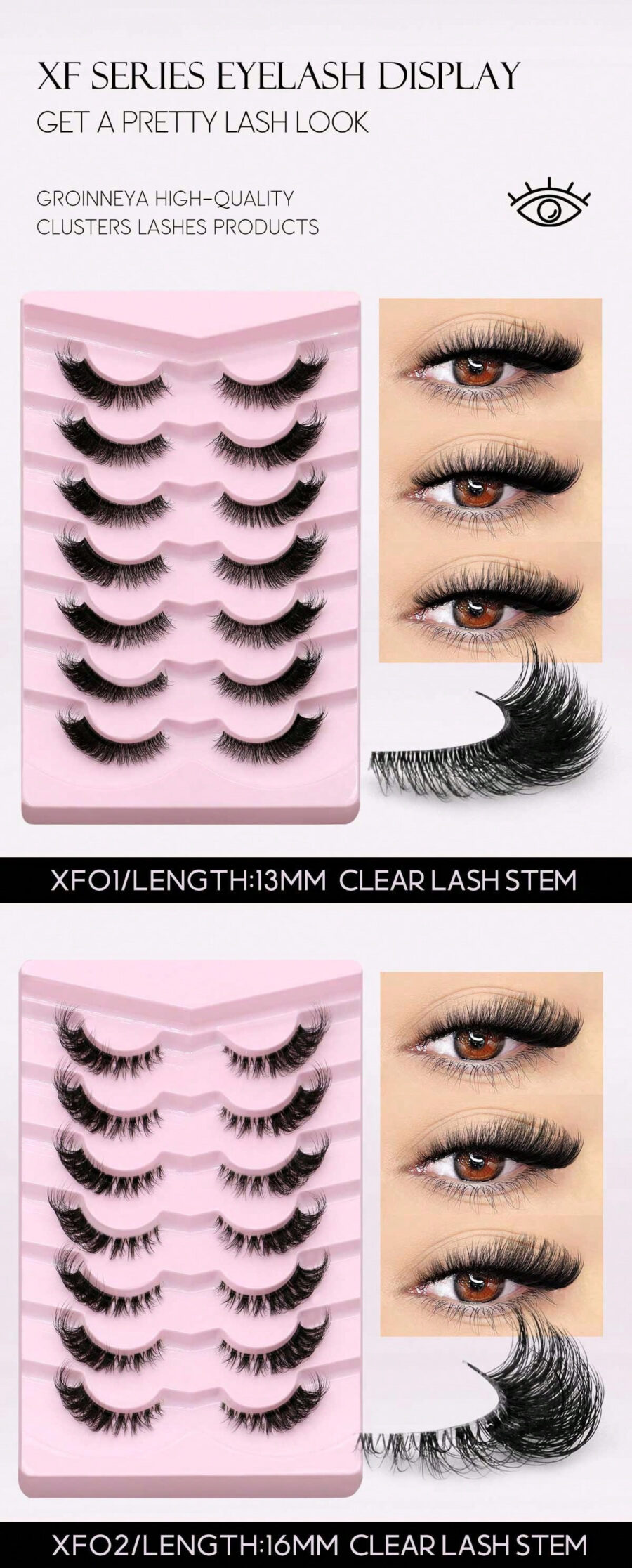 GROINNEYA 7 Pairs New Cat Eye Lashes Natural Long Clear Band Lashes Winged End Eye Elongated Eyelashes Faux Mink Eyelashes Makeup(XF10) - Image 19