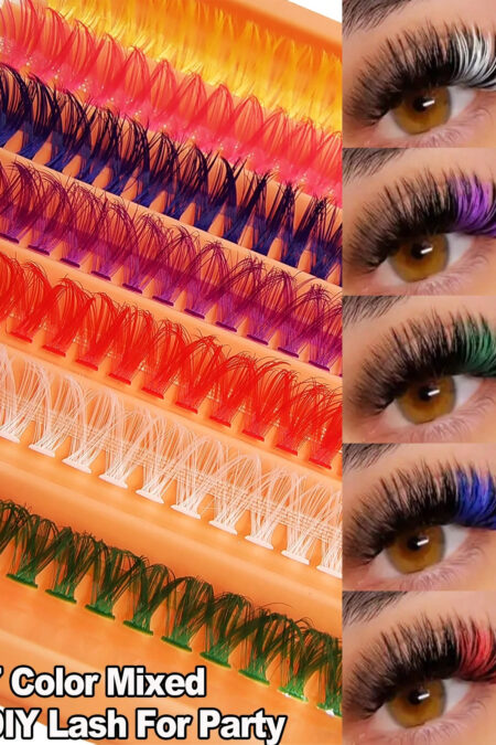 Asiteo Colored Lash Clusters 140Pcs 7 Colored Mixed Eyelashes Extension Cluster Segments Natural Wispy Individual Eye Lash, DIY At Home