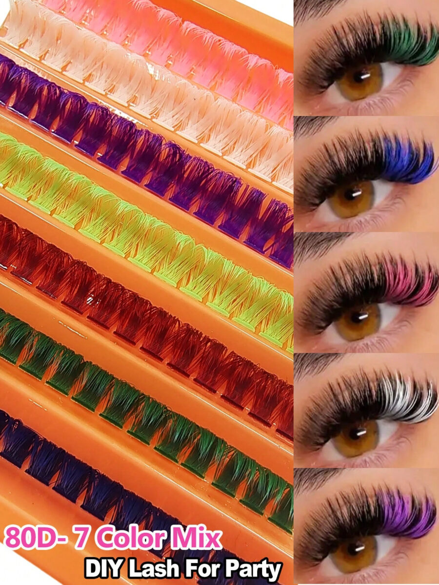 Asiteo Colored Lash Clusters 140Pcs 7 Colored Mixed Eyelashes Extension Cluster Segments Natural Wispy Individual Eye Lash, DIY At Home - Image 3