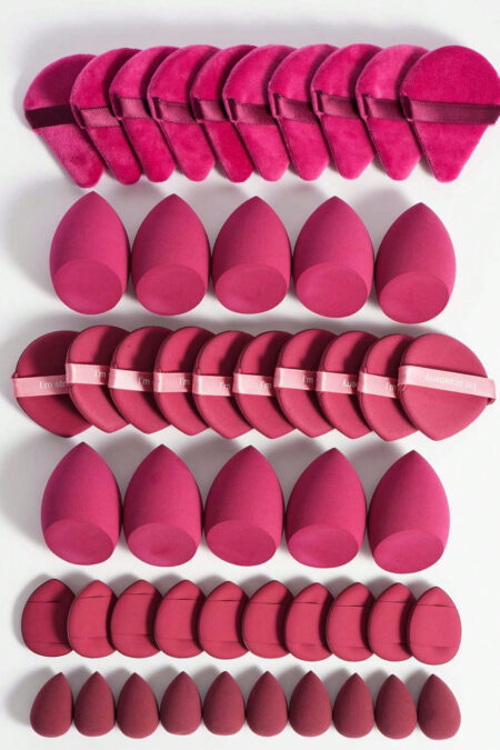 Makeup Tools Set Including:10PCS Makeup Sponges For Liquid Makeup+10PCS Mini Makeup Sponges For Liquid Makeup+10PCS Triangle Powder Puffs For Loose Powder And Makeup Setting+10PCS Air Cushion Powder Puffs For Facial Makeup+10PCS Mini Air Cushion Powder Puffs For Facial Concealer Makeup