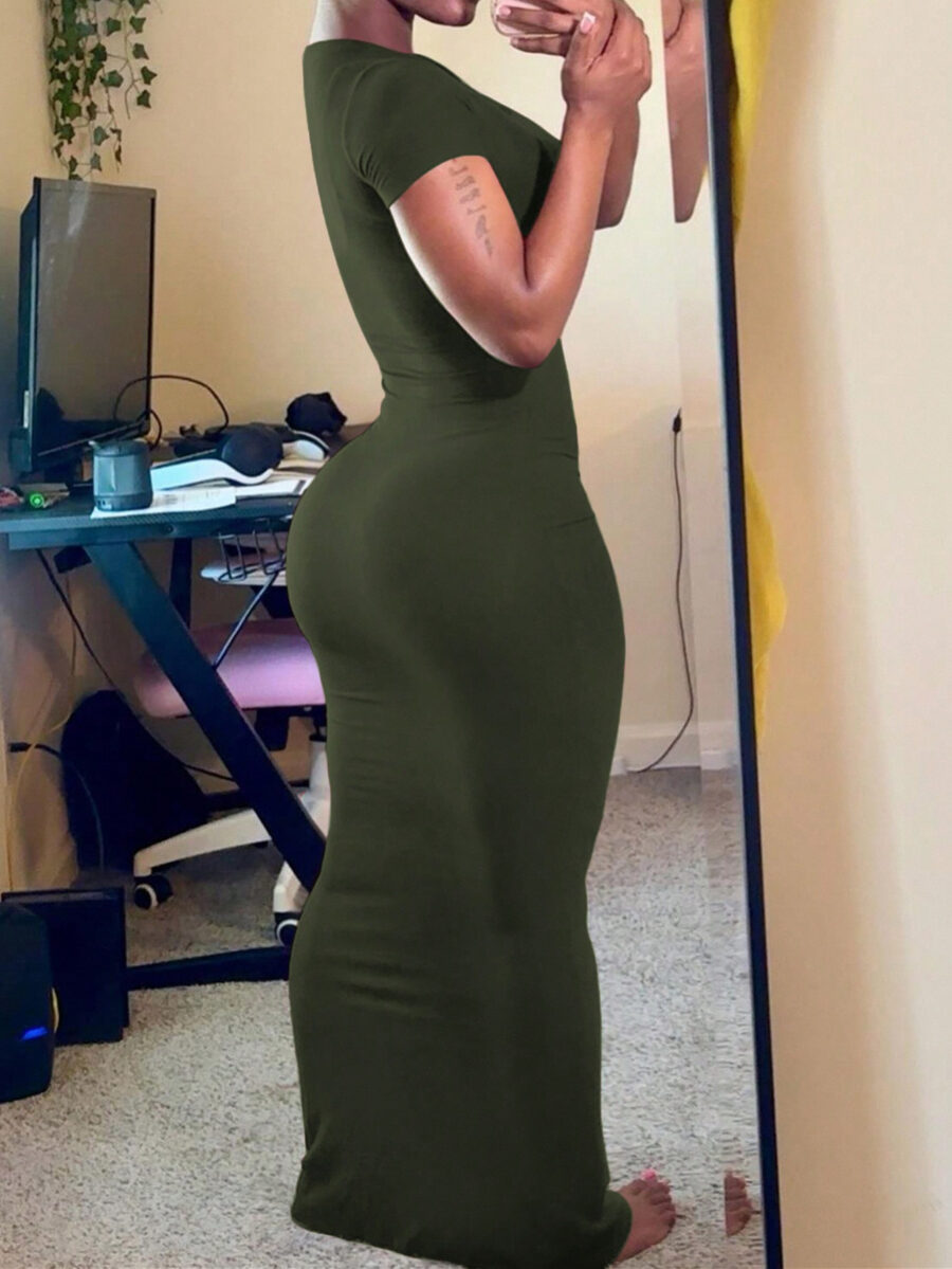 INAWLY Women's Solid Color Slim Fit Short Sleeve Dress For Daily Wear In Summer - Image 7