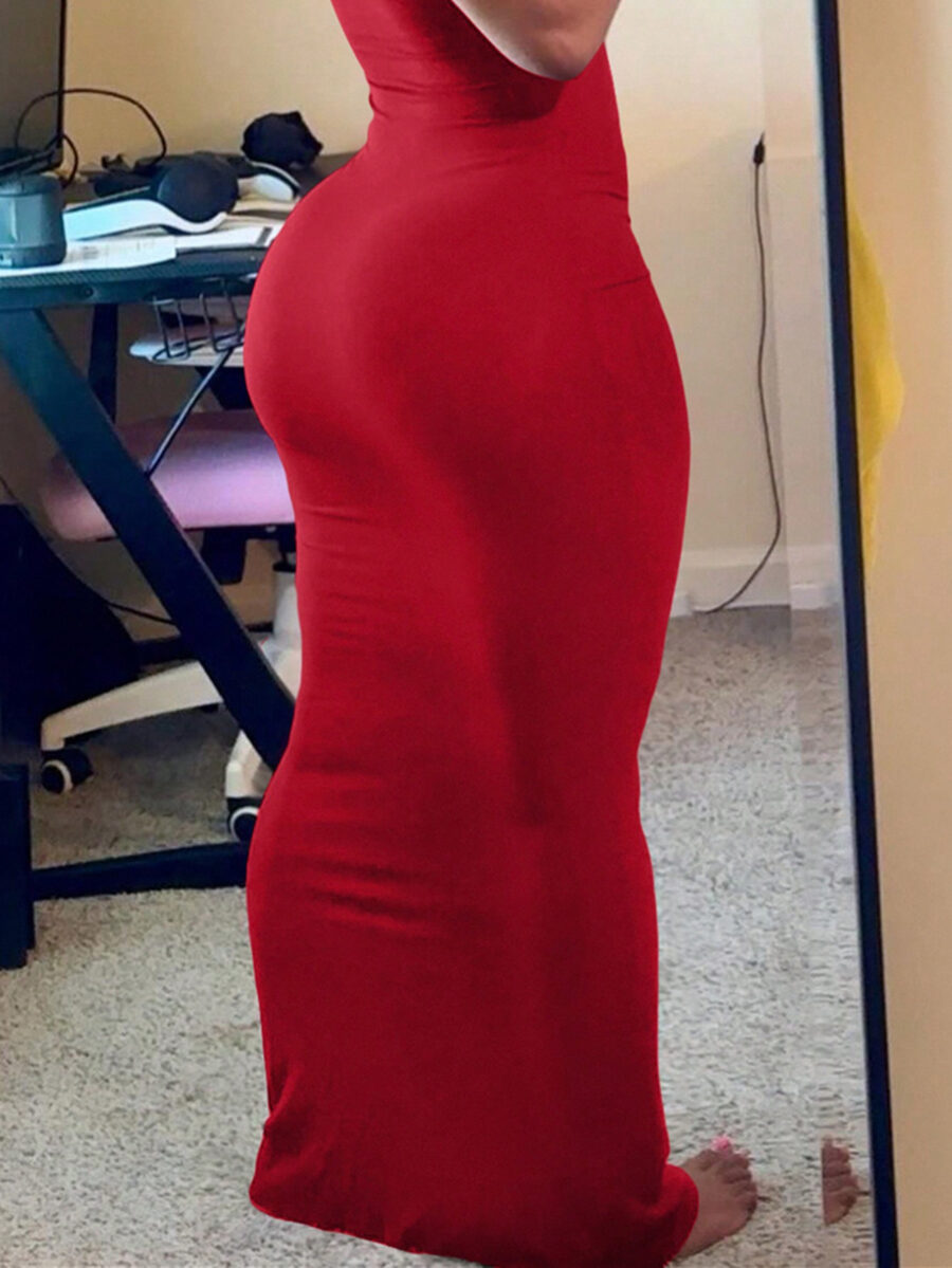 INAWLY Women's Solid Color Slim Fit Short Sleeve Dress For Daily Wear In Summer - Image 13