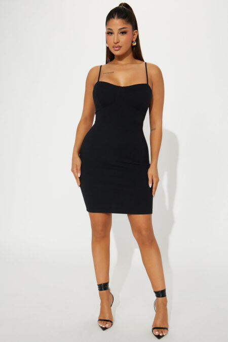 Beatrice Ribbed Mini Dress - Black