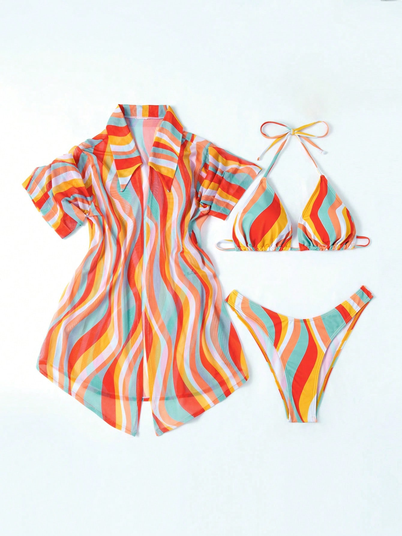 SHABREYA Swim Women's All Over Print Halter Neck 3-Piece Bikini Set With Separated Top And Bottom, Bikini Set Outfit Beach Swimwear Bathing Suit Summer,Summer Beach - Image 5