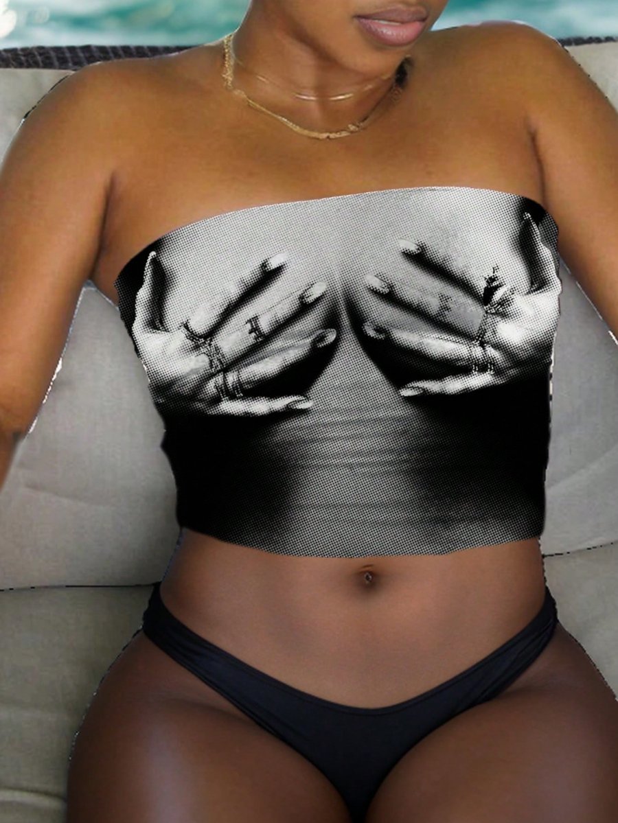 Slaydiva Women's Beach Hot Simulation Chest See-Through Top