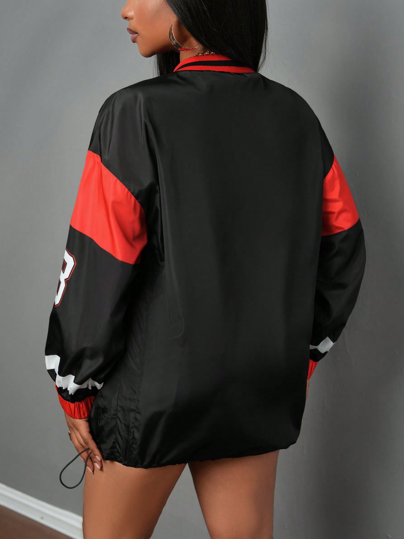 Slaydiva 2024 Autumn/Winter New Fashion American Number Print Woven Blouse Women, V-Neck Long Sleeve Adjustable Hem Pullover Top - Image 14