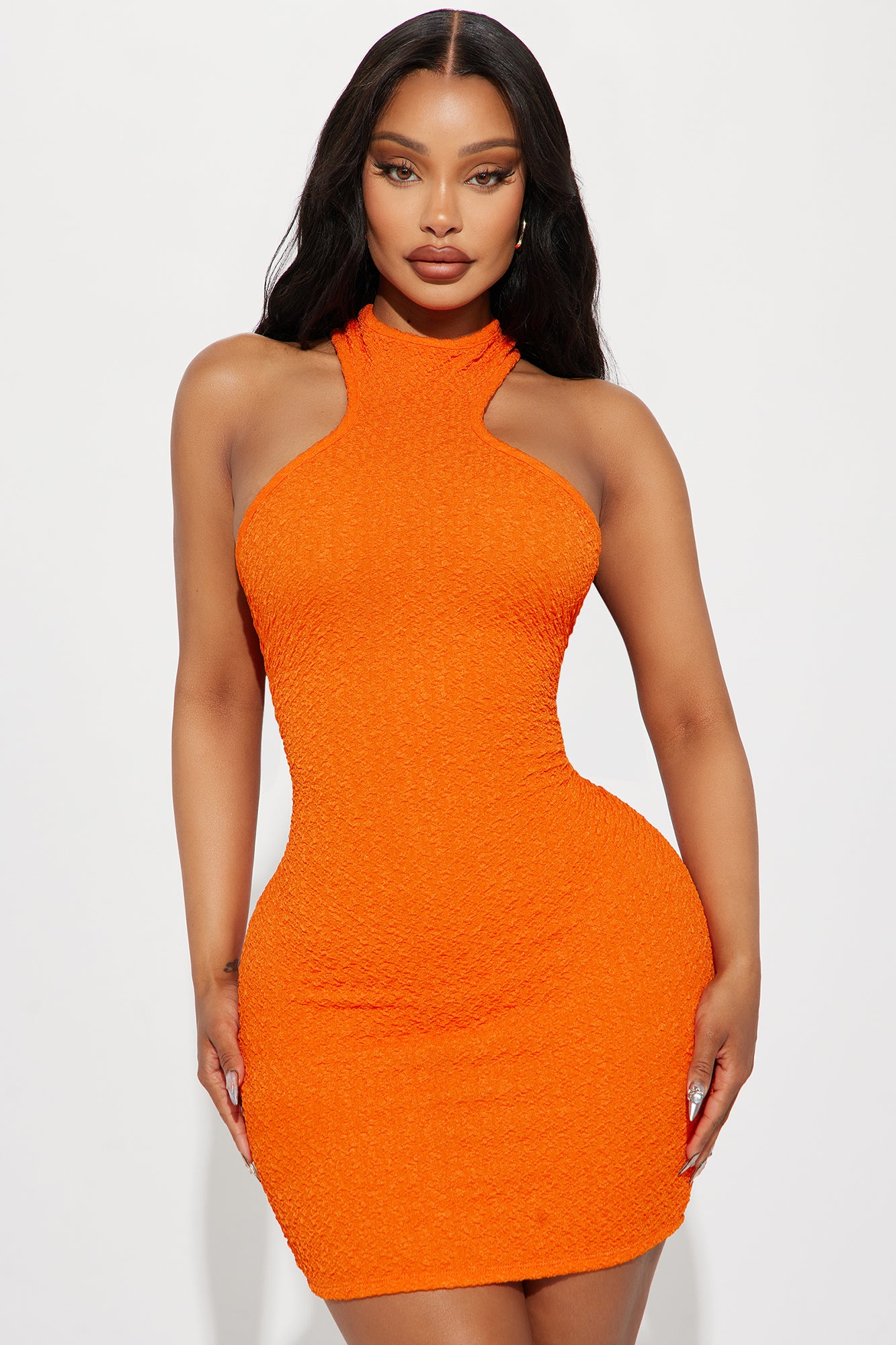 Mia Textured Mini Dress - Orange