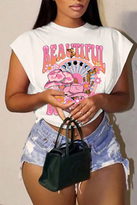 SHABREYA Slayr Casual Simple Mushroom Print Loose Fit Short Sleeve Round Neck Women's T-Shirt, Suitable For Summer