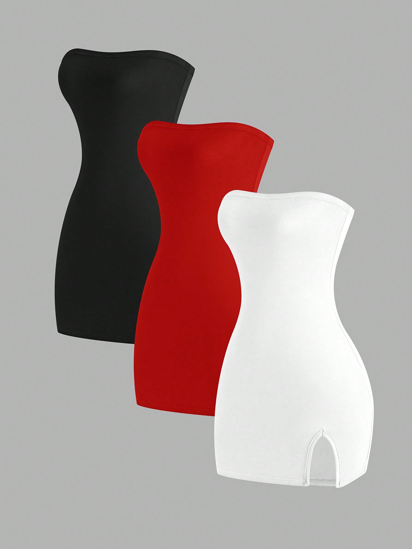 Flirla Women's 3pcs Bodycon Dress With Slit Hem, Bandeau Style, And Slim Fit, Summer Mini Short Women Outfit