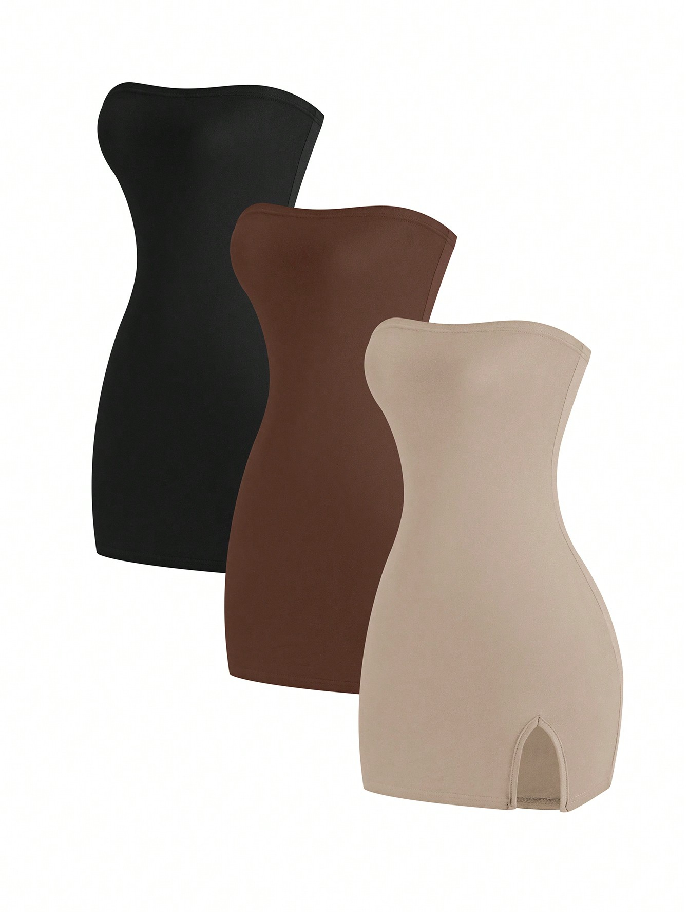 Flirla Women's 3pcs Bodycon Dress With Slit Hem, Bandeau Style, And Slim Fit, Summer Mini Short Women Outfit - Image 2