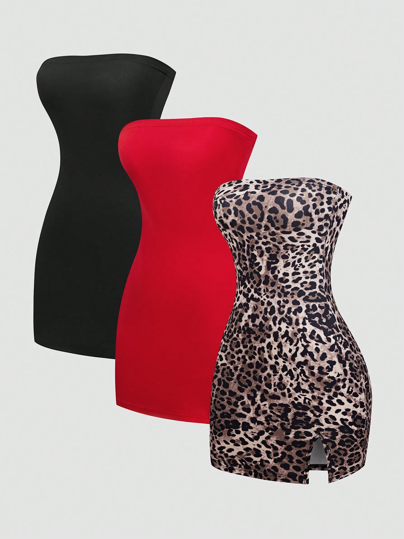 Flirla Women's 3pcs Bodycon Dress With Slit Hem, Bandeau Style, And Slim Fit, Summer Mini Short Women Outfit - Image 7