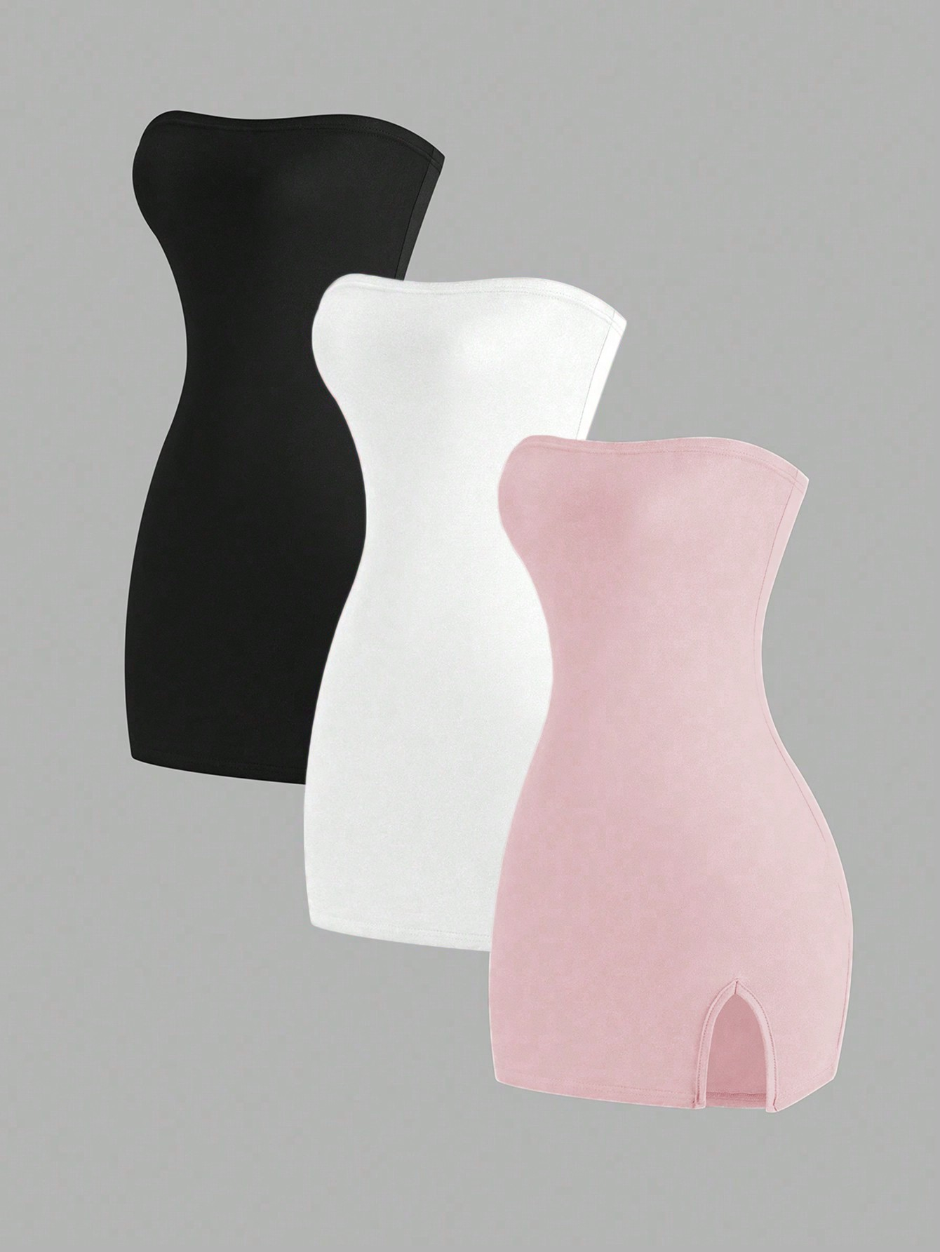 Flirla Women's 3pcs Bodycon Dress With Slit Hem, Bandeau Style, And Slim Fit, Summer Mini Short Women Outfit - Image 8