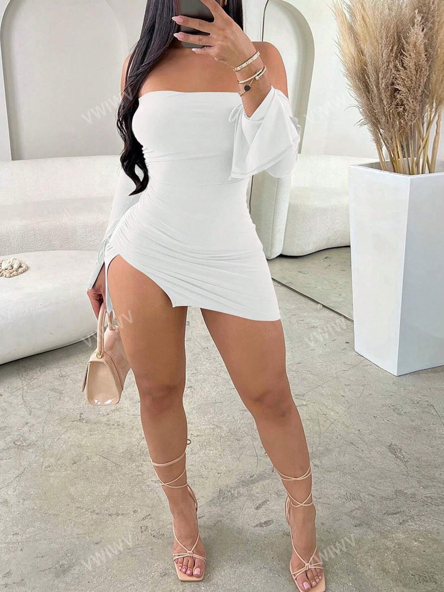 Women's Carnival Night Romantic Party Valentine's Day Elegant Sleeveless Tube Top Thigh Slit Mini Dress