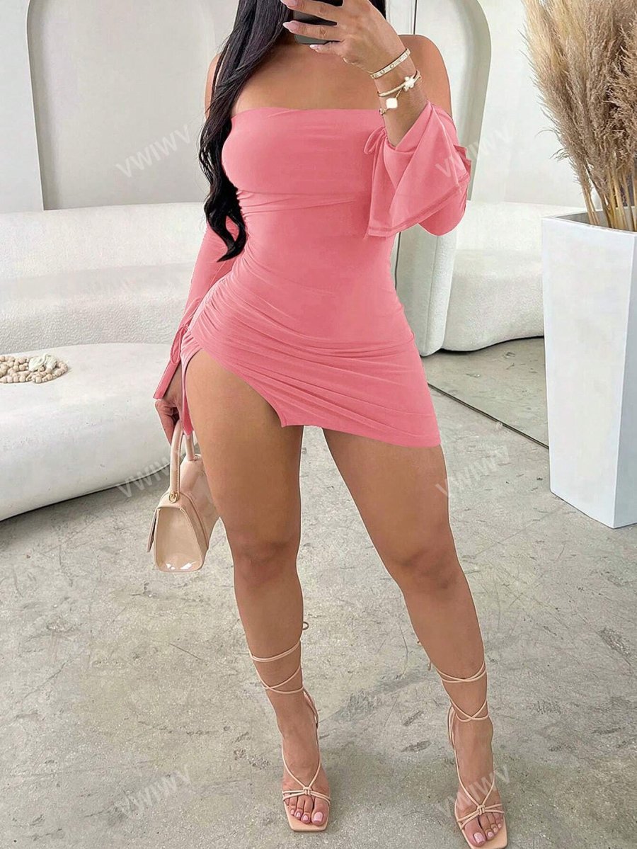 Women's Carnival Night Romantic Party Valentine's Day Elegant Sleeveless Tube Top Thigh Slit Mini Dress - Image 4