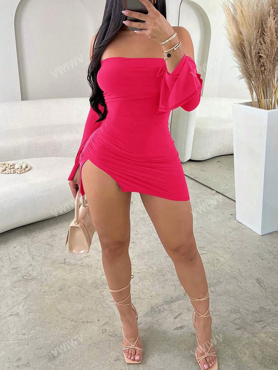 Women's Carnival Night Romantic Party Valentine's Day Elegant Sleeveless Tube Top Thigh Slit Mini Dress - Image 6