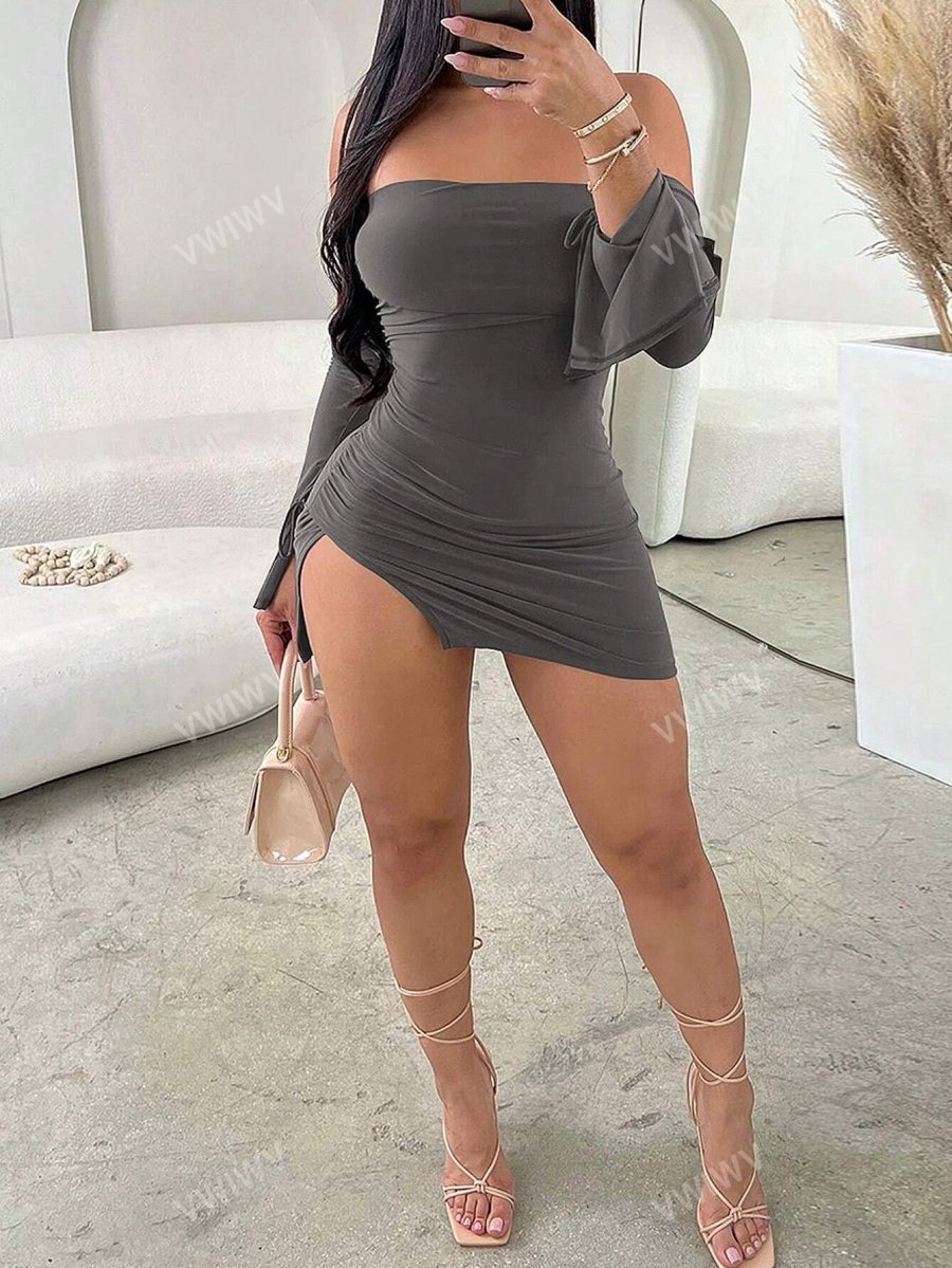 Women's Carnival Night Romantic Party Valentine's Day Elegant Sleeveless Tube Top Thigh Slit Mini Dress - Image 9