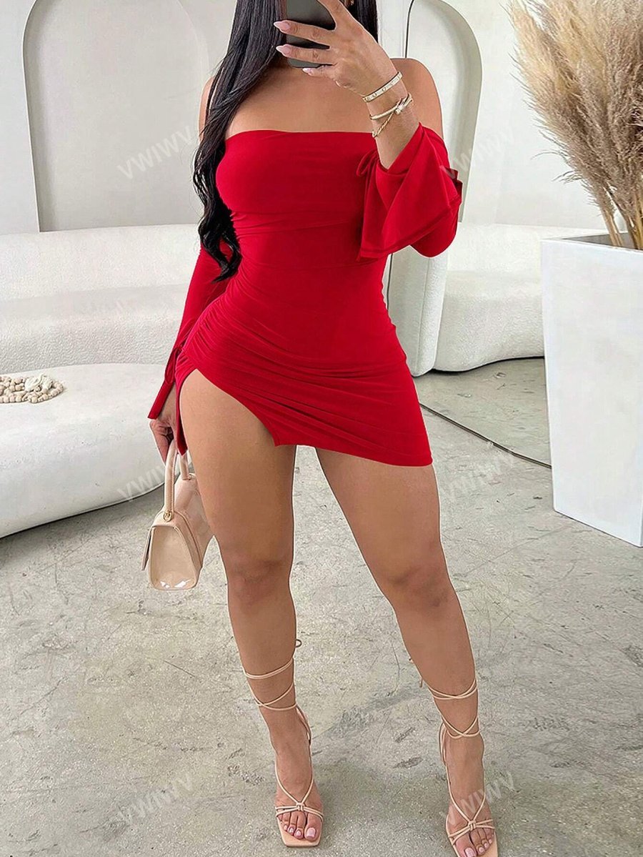 Women's Carnival Night Romantic Party Valentine's Day Elegant Sleeveless Tube Top Thigh Slit Mini Dress - Image 10